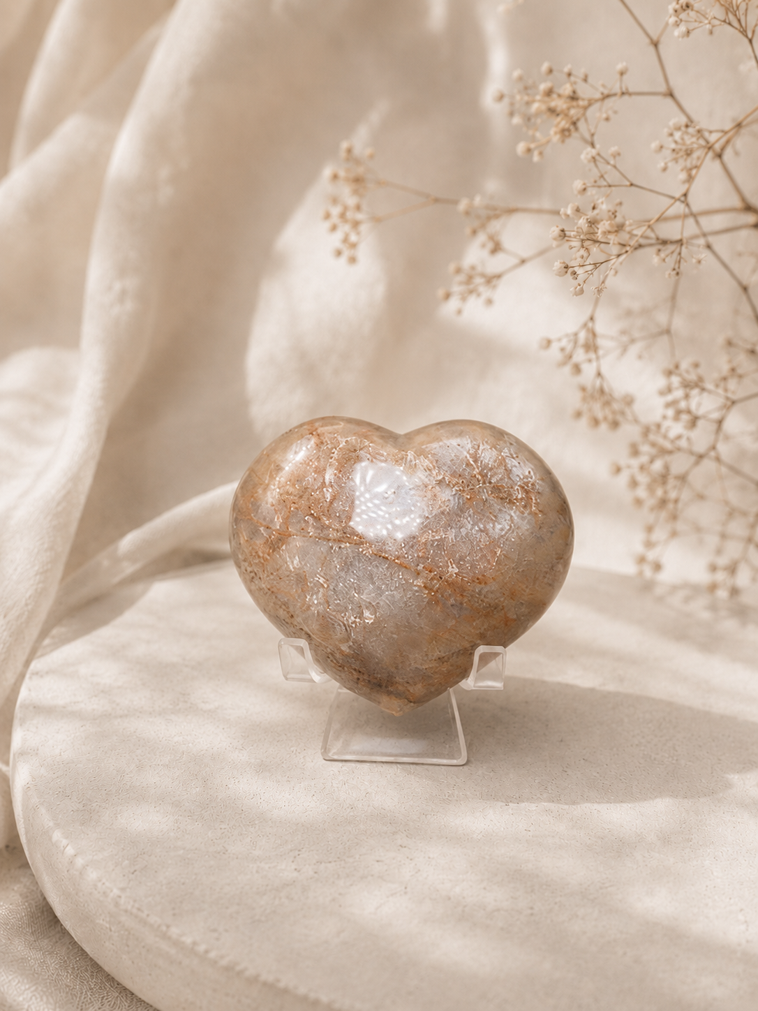 Peach Moonstone Heart - A