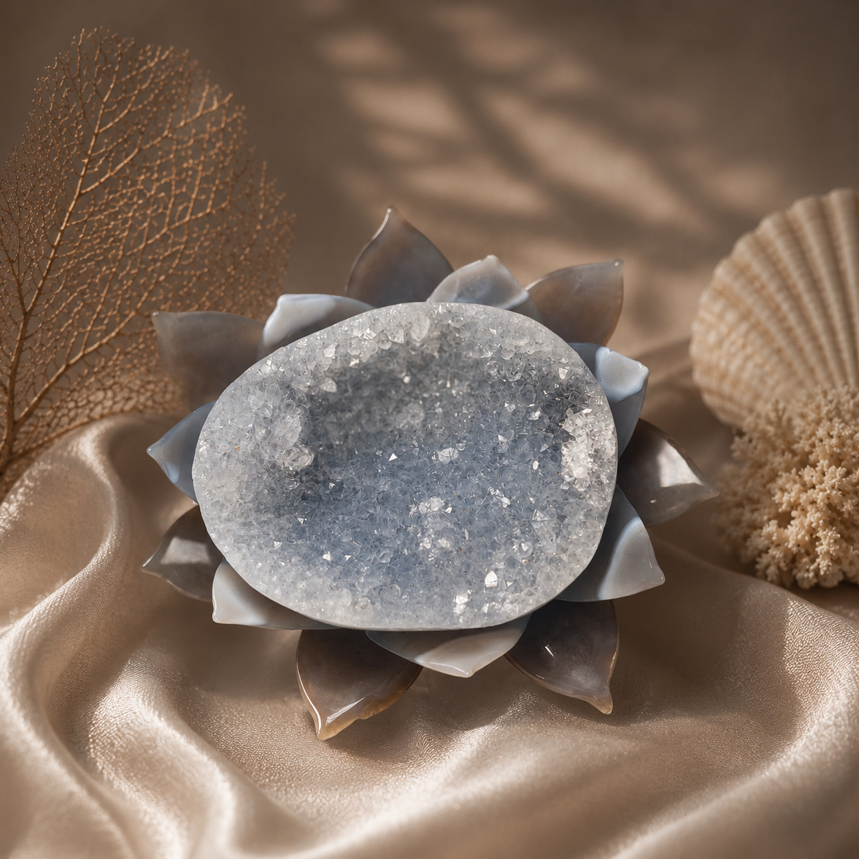 Blue Chalcedony Druzy Flower