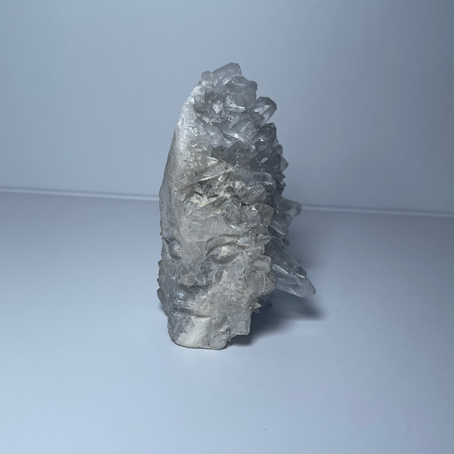 Raw Clear Quartz with Face Carving