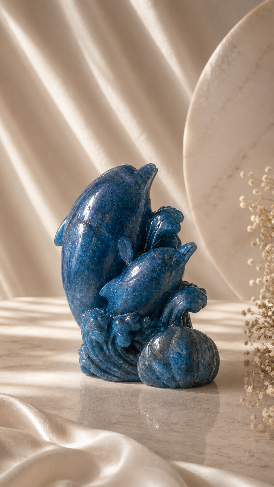 Blue Apatite Dolphins Riding Waves