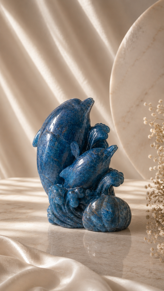 Blue Apatite Dolphins Riding Waves