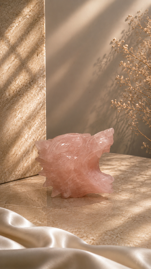 Rose Quartz Wolf Head