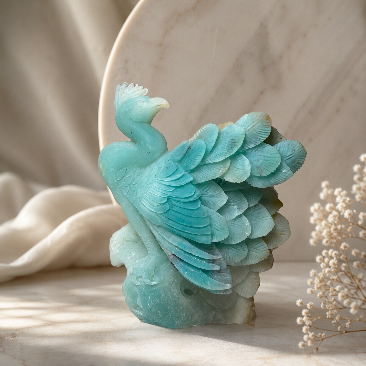 Caribbean Calcite Peacock Carving